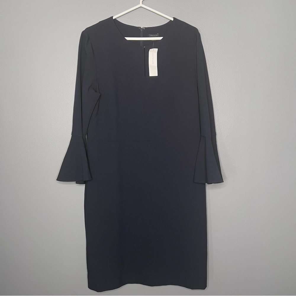 Ann Taylor Navy Blue Long Bell sleeve sheath career dress plus size 14 NWT #17